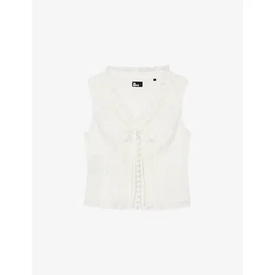 The Kooples Womens Ecru Sleeveless V-neck Cotton Top In White