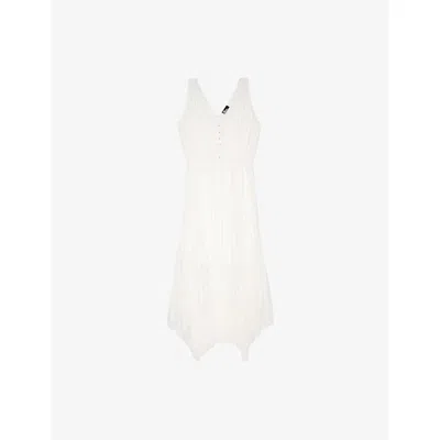 The Kooples Womens Ecru V-neck Pleated Woven Midi Dress Xs