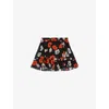 The Kooples Womens Black Red Off White Floral-print Asymmetric-hem Woven Mini Skirt In Black