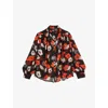 The Kooples Womens Black Red Off White Floral-print Long-sleeve Woven Shirt In Black