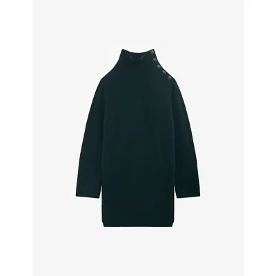 The Kooples Womens Forest High-neck Knitted Wool Mini Dress Xs In Green