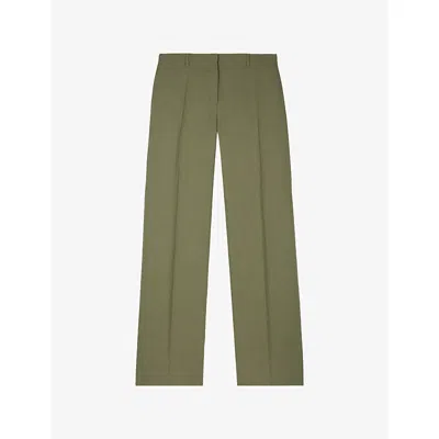 The Kooples Womens Foret High-rise Straight-leg Linen Trousers In Green