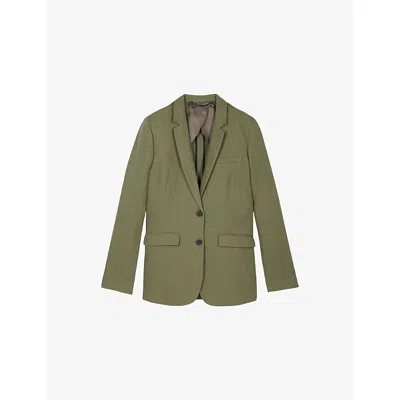 The Kooples Womens Foret Notch-lapel Regular-fit Linen Blazer In Green