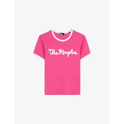 The Kooples Womens Fushia Brand-embroidered Short-sleeved Cotton-jersey T-shirt