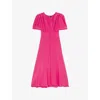 The Kooples Womens Fushia Buttoned V-neck Silk Midi Dress Xl In Fushia