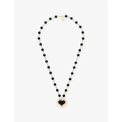 The Kooples Womens  Heart-shaped Brass Pendant Necklac In Black