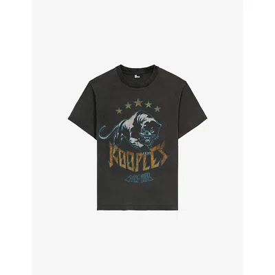 The Kooples Womens Black Washed Graphic-print Short-sleeve Cotton T-shirt