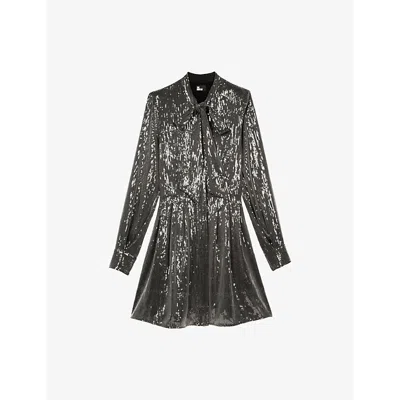 The Kooples Womens  Bow-tie Sequin Mini Dress In Grey