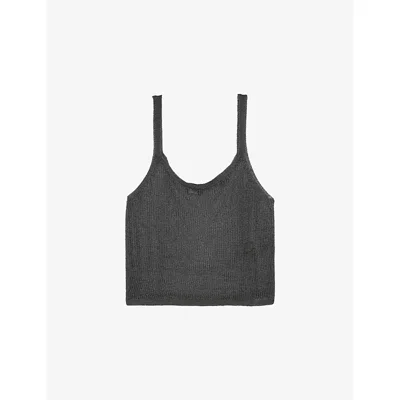 The Kooples Womens Sheer Ribbed-knit Tank Top Grey Silver