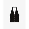 The Kooples Womens Black Halter-neck Button-down Ribbed Knitted Top Xs In Black