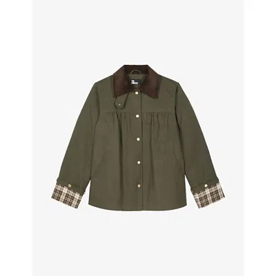 The Kooples Womens  Corduroy-collar Relaxed-fit Cotton Jacket In Green