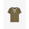 The Kooples Womens Kaki Logo-embroidered Tie-neck Cotton T-shirt Xs In Brown