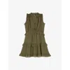 The Kooples Womens Ruffled-trim V-neck Woven Mini Dress Kaki In Green