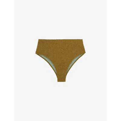 The Kooples Womens  X Luz Victoria High-rise Textured Bikini Bottoms In Kaki