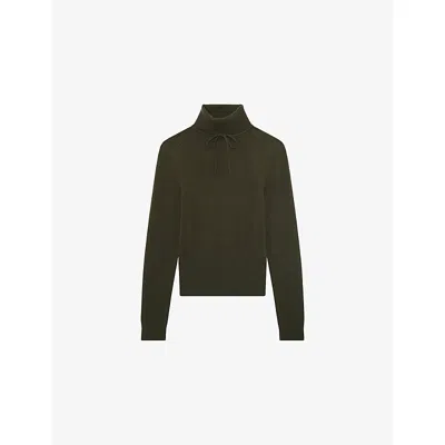 The Kooples Womens Kaki Turtleneck Brand-embroidered Cashmere-blend Jumper In Brown