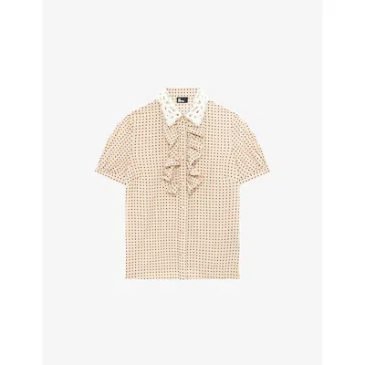 The Kooples Womens Beige / Red Lace-collar Ruffled Stretch-woven Shirt In Neutral