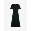 The Kooples Womens Forest Leopard-jacquard Pleated-waist Woven Maxi Dress In Green