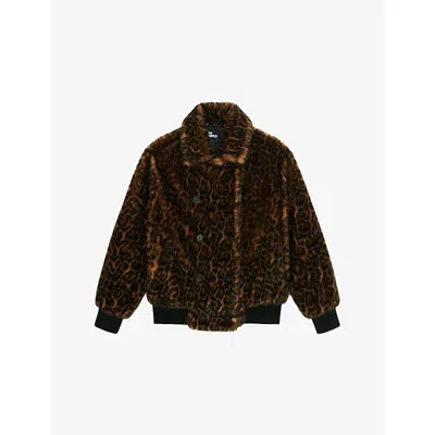 The Kooples Womens Leopard-print Double-breasted Faux-fur Jacket In Brown
