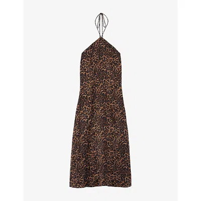 The Kooples Womens Leopard-print Open-back Woven Maxi Dress In Multi