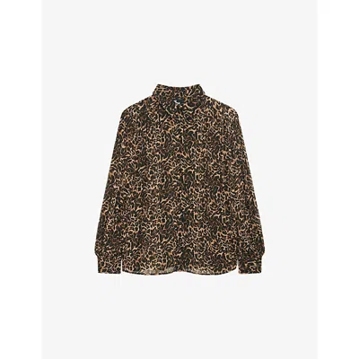 The Kooples Womens Leopard-print Relaxed-fit Woven Shirt In Brown