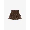The Kooples Womens Leopard-print Ruffled Woven Mini Skirt In Brown