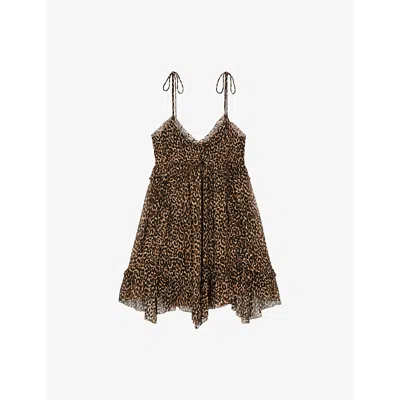 The Kooples Womens  Leopard-print Sleeveless Woven Mini Dre