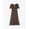 The Kooples Womens Leopard-print V-neck Woven Midi Dress In Animal Print