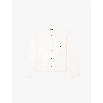The Kooples Womens Light Beige Collared Button-down Wool And Cotton-blend Cardigan In White