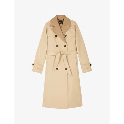 The Kooples Womens Light Beige Double-breasted Tie-waist Cotton-blend Coat In Neutral