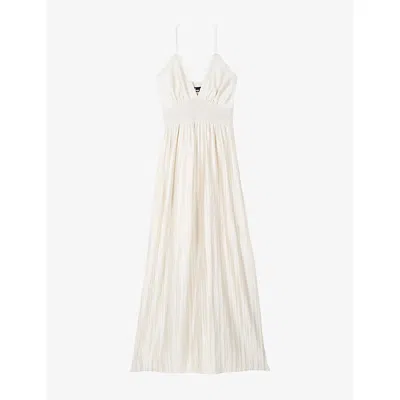The Kooples Womens Light Beige V-neck Shirred-waist Woven Maxi Dress Xs In Neutral
