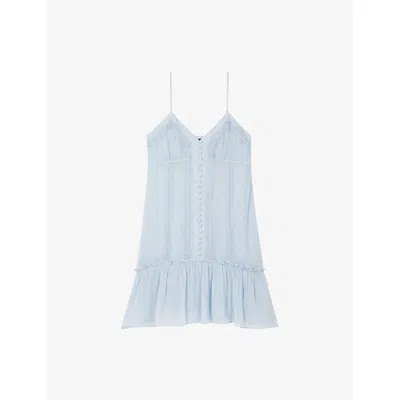 The Kooples Womens Light Blue Fitted Lace-embroidered Woven Mini Dress