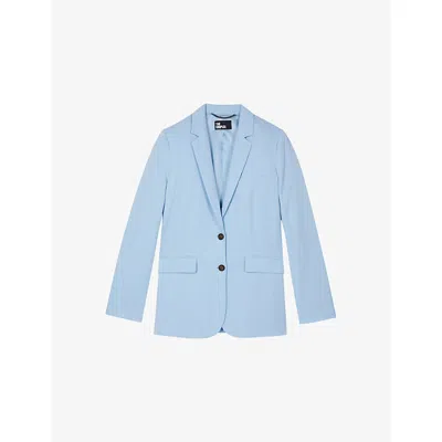 The Kooples Womens Light Blue Notch-lapel Regular-fit Lyocell, Linen And Cotton Blazer