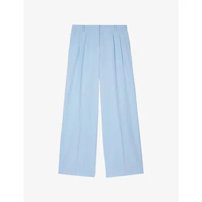 The Kooples Womens Light Blue Pleated Wide-leg Linen And Cotton-blend Trousers