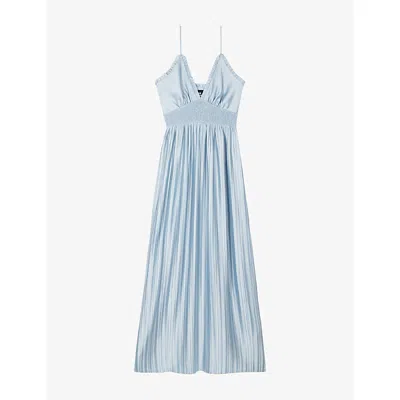 The Kooples Womens Light Blue V-neck Shirred-waist Woven Maxi Dress Xs
