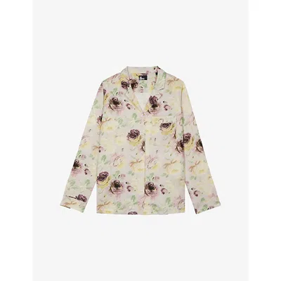The Kooples Womens Light Old Pink / Ecru Collared Floral-print Woven Shirt Xs In Multi