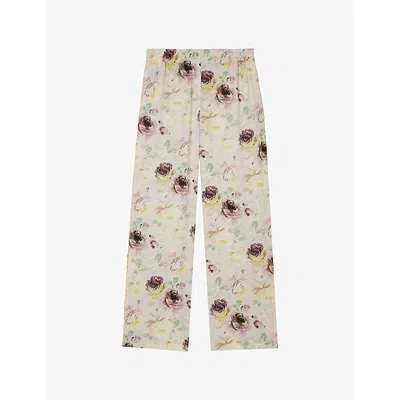 The Kooples Womens Light Old Pink / Ecru Floral-print Wide-leg Woven Trousers In White