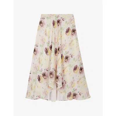 The Kooples Womens Light Old Pink / Ecru Floral-print Woven Midi Skirt In White