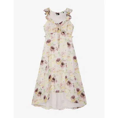 The Kooples Womens Light Old Pink / Ecru Sleeveless Floral-print Woven Midi Dress Xl In Multi