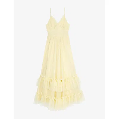 The Kooples Womens V-neck Tulle Maxi Dress Light Yellow