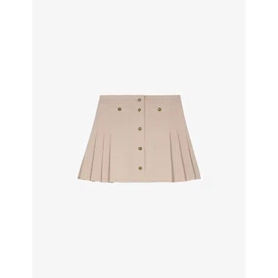 The Kooples Womens  Button-embellished Pleated Cotton Mini Skirt In Lila