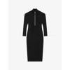 The Kooples Womens Black Long-sleeved Zip-up Wool-blend Midi Dress Xs In Black