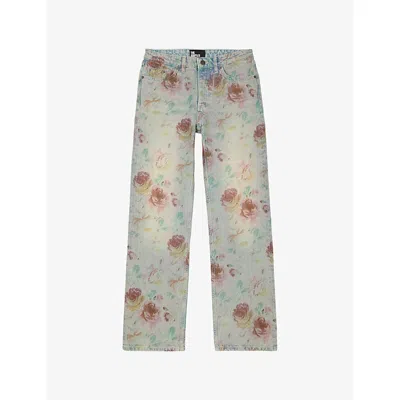 The Kooples Womens Multico Floral-print Straight-leg Mid-rise Jeans