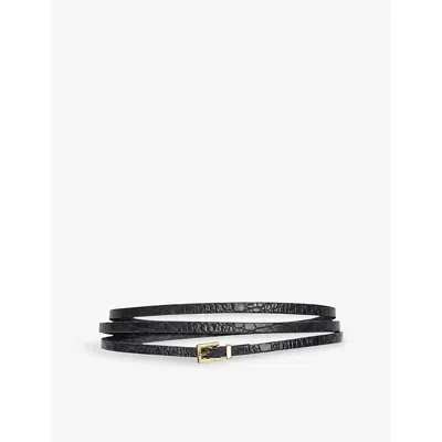 The Kooples Womens Narrow Buckled Leather Belt Black
