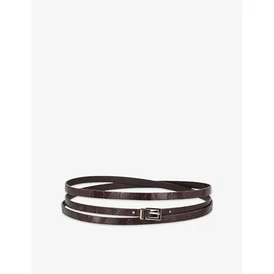The Kooples Womens Narrow Buckled Leather Belt Dark Brown