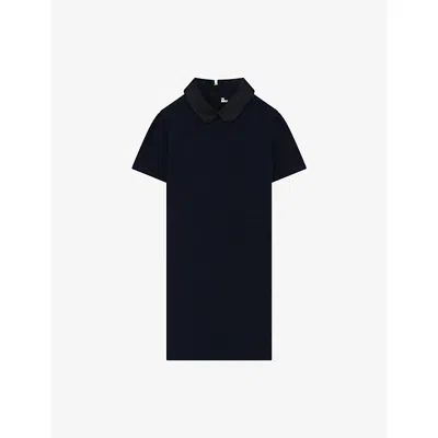 The Kooples Womens Navy Collared Short-sleeve Stretch-woven Mini Dress Xs In Blue