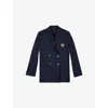 THE KOOPLES WOMENS NAVY CREST-EMBROIDERED DOUBLE-BREASTED STRIPED WOOL-BLEND BLAZER