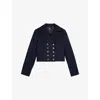 The Kooples Womens Navy Double-breasted Button-embellished Cropped Cotton Jacket Xs In Navy
