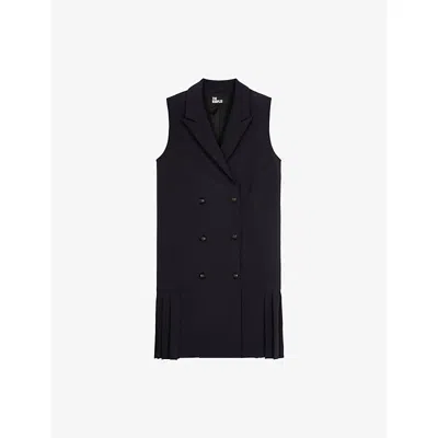 The Kooples Womens Navy Double-breasted Pleated Woven Dress