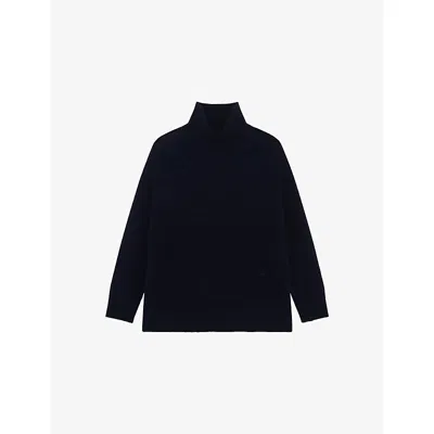 The Kooples Womens Navy High-neck Relaxed-fit Cashmere-blend Jumper In Black