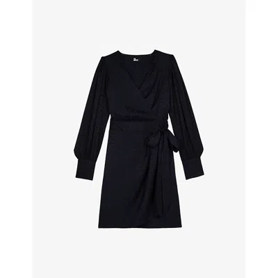 The Kooples Womens Jacquard Wrap Long-sleeve Woven Mini Dress Navy Xs